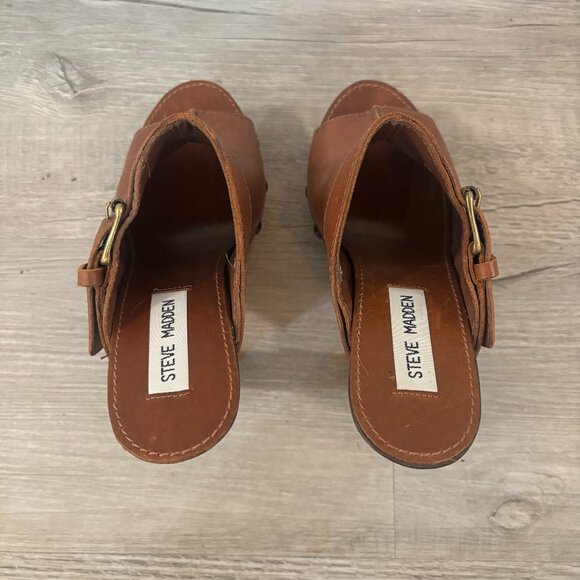 Steve Madden Brown Leather Clog Heels 6 New! - Picture 4 of 5